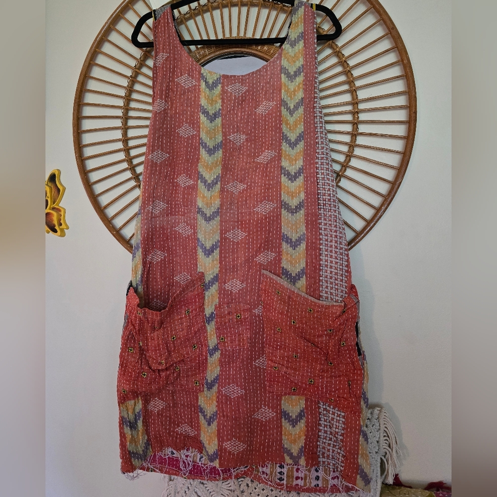 Kantha Bae Bohemian Coral Patterned Apron Dress